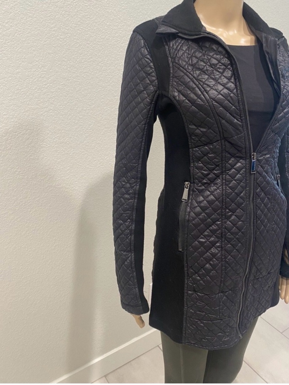 Black Quilted Long Sleeve Hoodie Dress